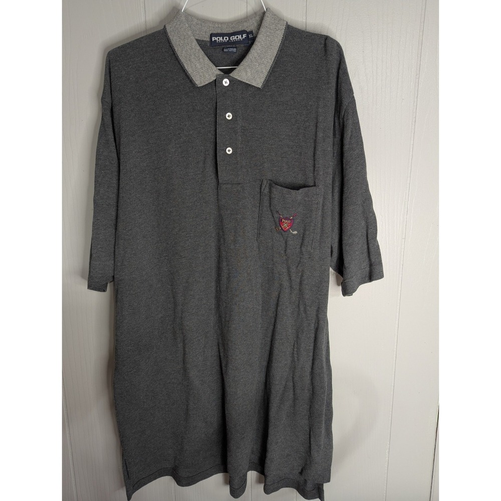 Vintage POLO GOLF RALPH LAUREN mens XL gray grey‎ cotton shirt top